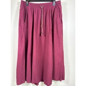 Elisabeth Liz Claiborne Burgundy Crinkle 100% Cotton Gauzy Maxi Skirt Pockets 18